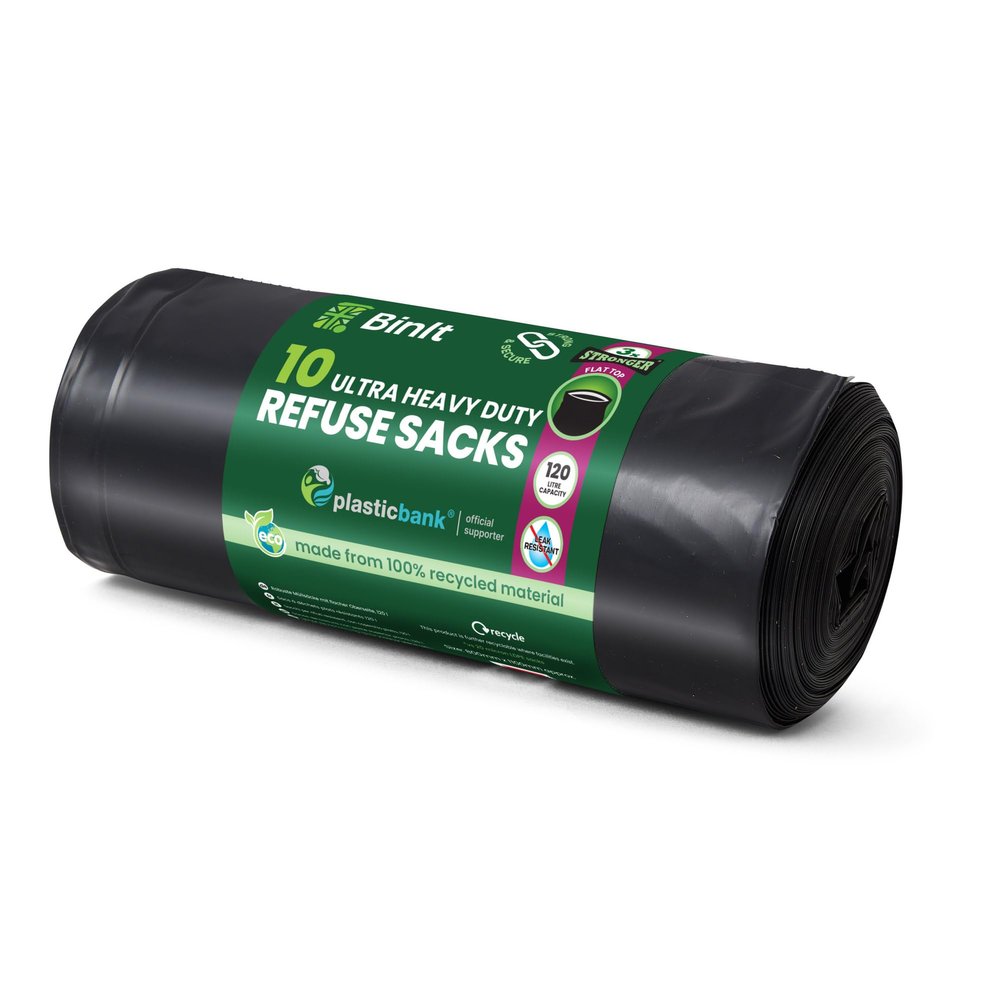 BIN IT 10 Ultra Heavy Duty, 120 Litre XL Refuse Sacks, Bin Bags, Bin Liners, 80kg Lift Tested, Super Strong, 60 m, Perfect for Household, Office, Garden, Commercial, DIY, Caterers, Builders