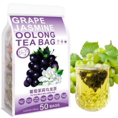 Plant Gift Grape Jasmine Oolong Tea Bag 5.29oz (3g*50bags) Grape, Oolong Tea, Jasmine Flower, Chinese Pure Natural, Health Care Mixed Tea, Combination of Floral Tea 150g 