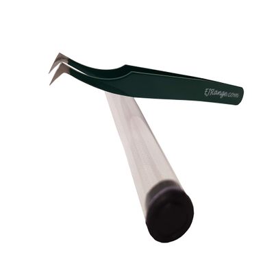 EJRange Precision Eyelash Extension Tweezers Russian Volume Tweezers for Eyebrows,Lashes and Ingrown Hair Removal-Fake Eyelash Application and Removal (L-Shaped, Green)