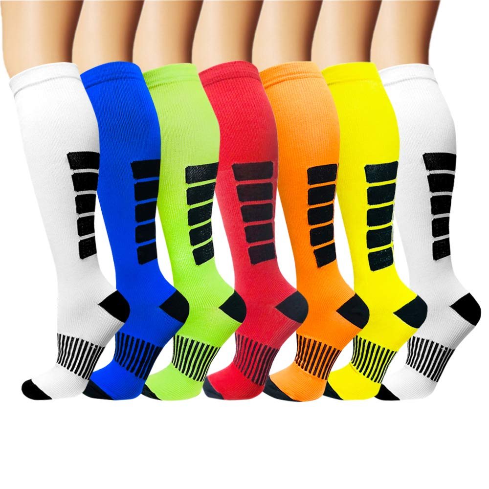 7 Pack Copper Knee High Compression Socks For Men & Women-Best For Running,Athletic,Medical,Pregnancy and Travel -15-20mmHg (L/XL, Multicoloured 8)