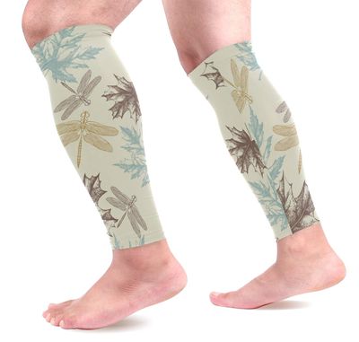 EZIOLY Autumn Maple Leaves and Dragonfly Sports Calf Compression Sleeves Leg Compression Socks Calf Guard for Running, Cycling, Maternity, Travel, Nurses