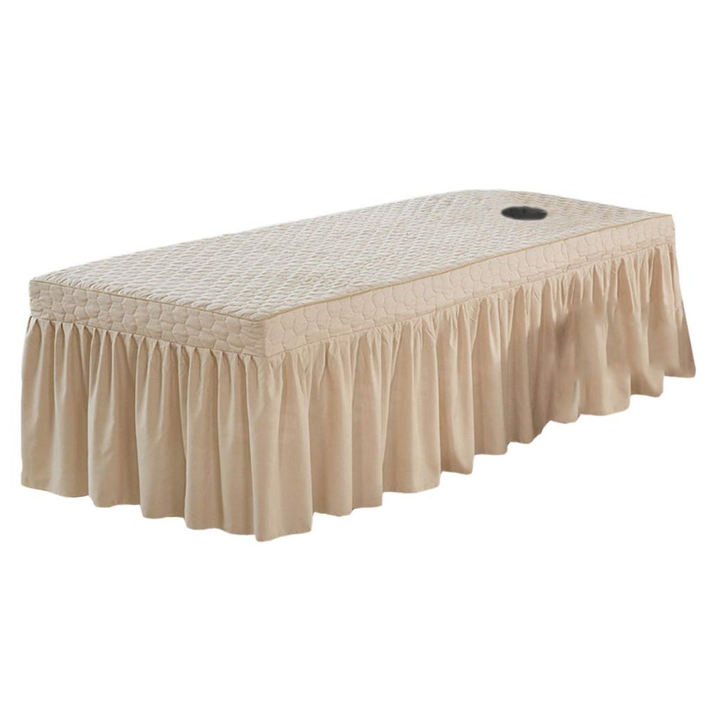 190x70cm Microfiber SPA Bedspread Massage Table Skirt with Face Rest Hole - Camel