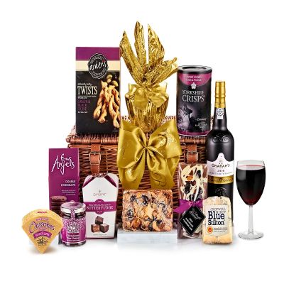 Classic Cheese and Wine Hamper - Cambridge Gift Set with Port and Stilton - Blue Stilton, Oatcakes, Ruby Port, Plum Chutney - Cheese and Wine Gifts for Men and Women, from Regency Hampers