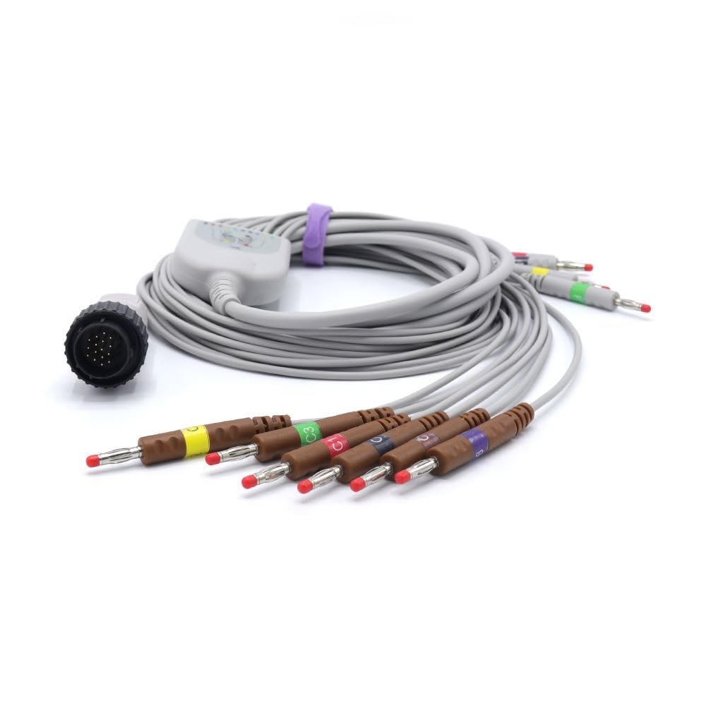 Compatible Kenz 103, 106, 107, 1201, 302, 303 10 Leads Wires IEU Banana Cardioline EKG Cable 16 Male pin 4.0mm