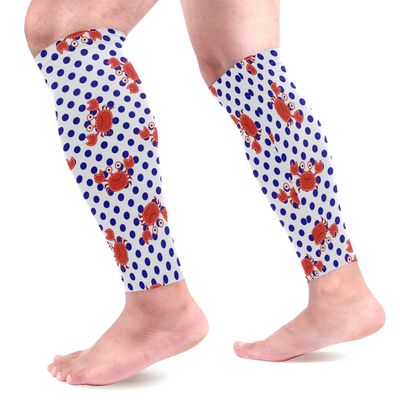 EZIOLY Red Crabs Blue Polka Dots Sports Calf Compression Sleeves Leg Compression Socks Calf Guard for Running, Cycling, Maternity, Travel, Nurses