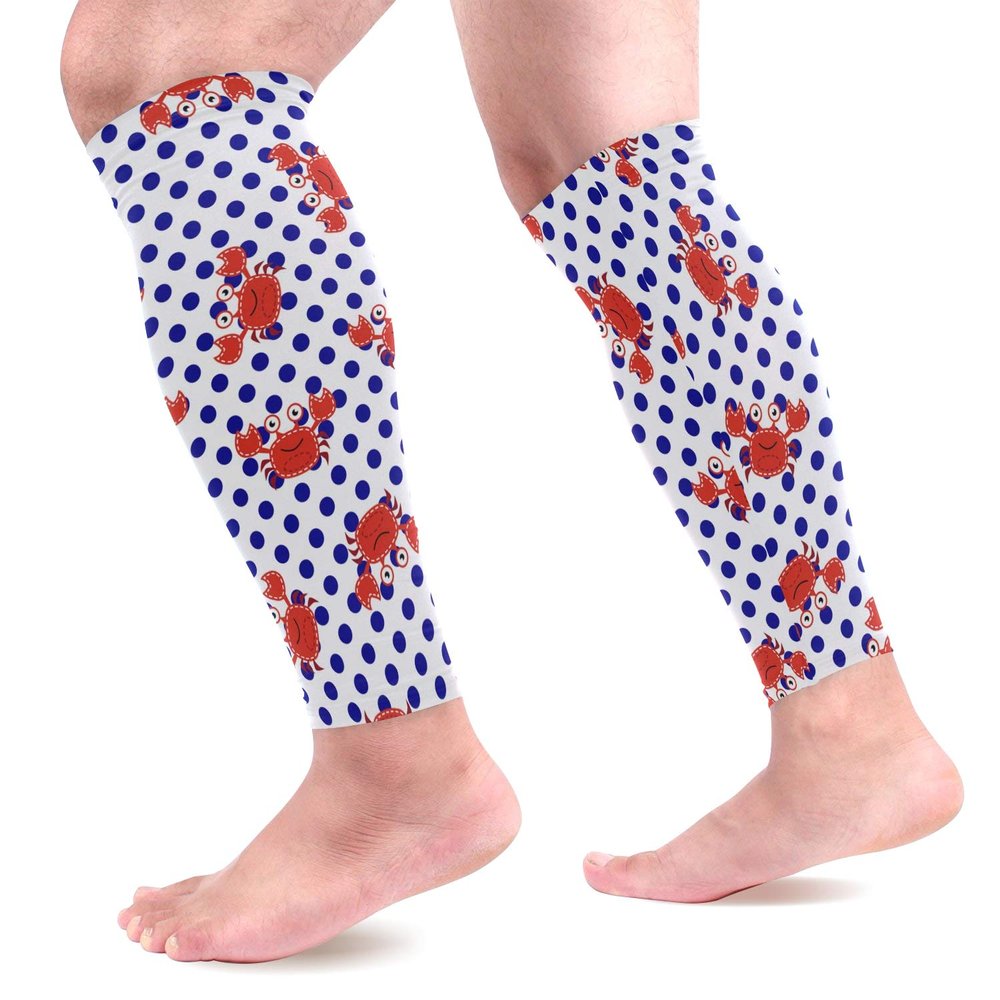 EZIOLY Red Crabs Blue Polka Dots Sports Calf Compression Sleeves Leg Compression Socks Calf Guard for Running, Cycling, Maternity, Travel, Nurses