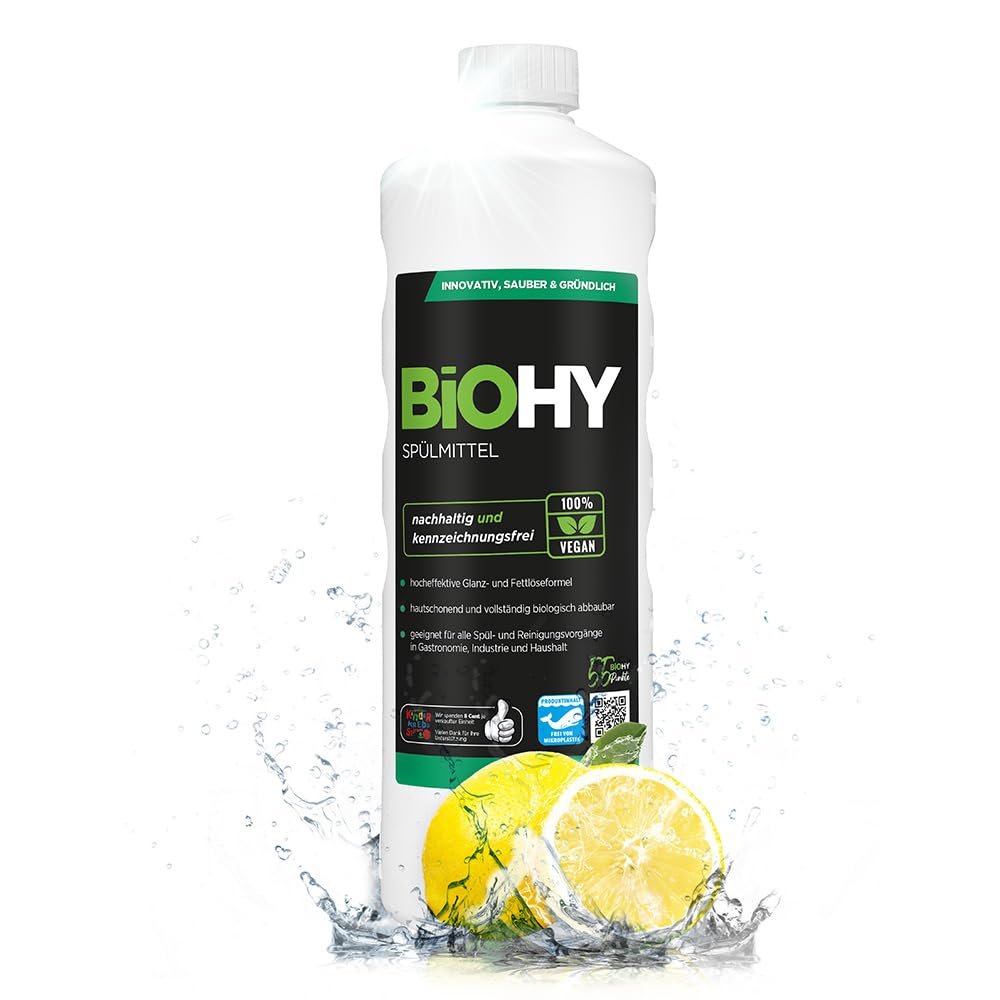 BiOHY Detergent (1l Bottle) | Free of Harmful Chemicals & Biodegradable | Gloss & Fat Dissolving Formula | Suitable for Catering, Industry and Household (Splmittel)