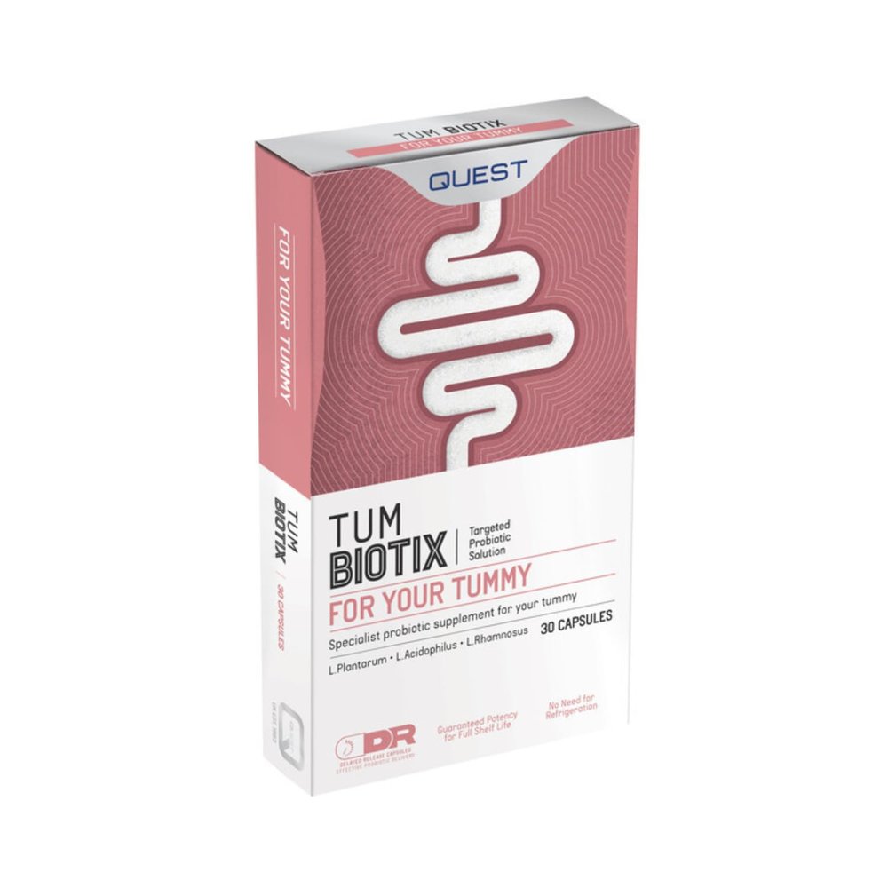 Quest Tum Biotix Gut Health Probiotics Supplements & Balance Gut Flora. 2 Billion CFU Helps Restore Gut Friendly Bacteria. Vegan Multi Strain Probiotic Digestive Supplement (3 Pack x 30)