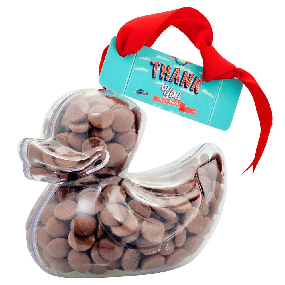ButtonChocs Thank You Chocolate Duck. Belgian Milk Chocolate Thank You Gift.