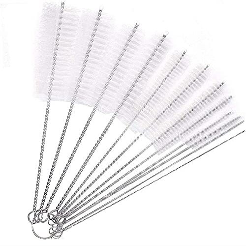 Zhiye Pipe Tube Brush Pipe Cleaning Brushes, Nylon Drinking Straws Cleaner Brush 10 Pieces set for Washing Kettle Spout, Teapot Nozzle White
