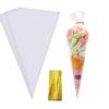100 PCS Cellophane Cone Bags Sweet Cones Bags Plastic Cones for Sweets with Twist Ties for Snacks Popcorn Chocolates Candy Party(6.3" X 11.8") view 1