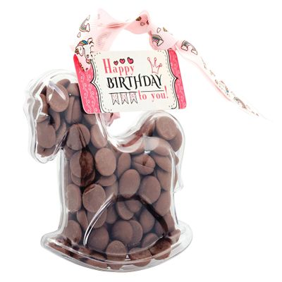 ButtonChocs Birthday Chocolate Rocking Horse - Happy Birthday. A Little Belgian Milk Chocolate Birthday Gift. Pony Gift, Horse Gift.