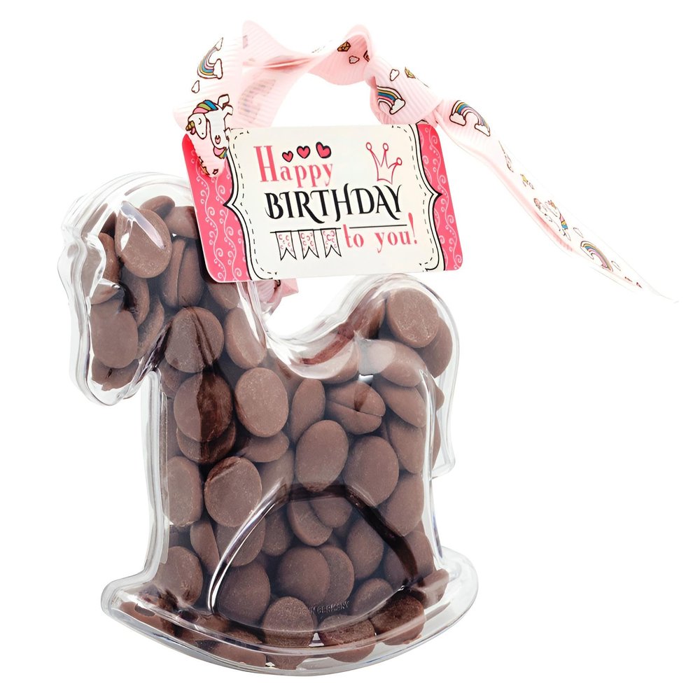 ButtonChocs Birthday Chocolate Rocking Horse - Happy Birthday. A Little Belgian Milk Chocolate Birthday Gift. Pony Gift, Horse Gift.