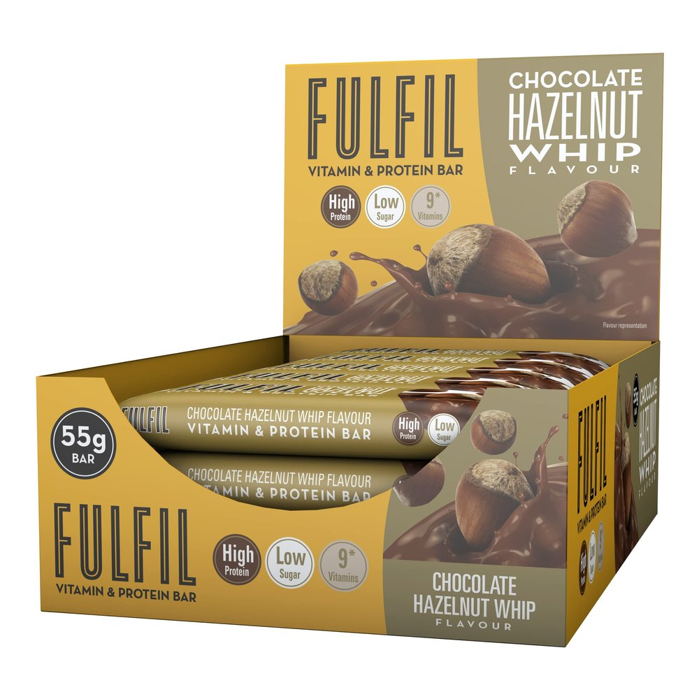 Fulfil Vitamin and Protein Bar (15 x 55 g Bars)  Chocolate Hazelnut Whip Flavour  20 g High Protein, 9 Vitamins, Low Sugar