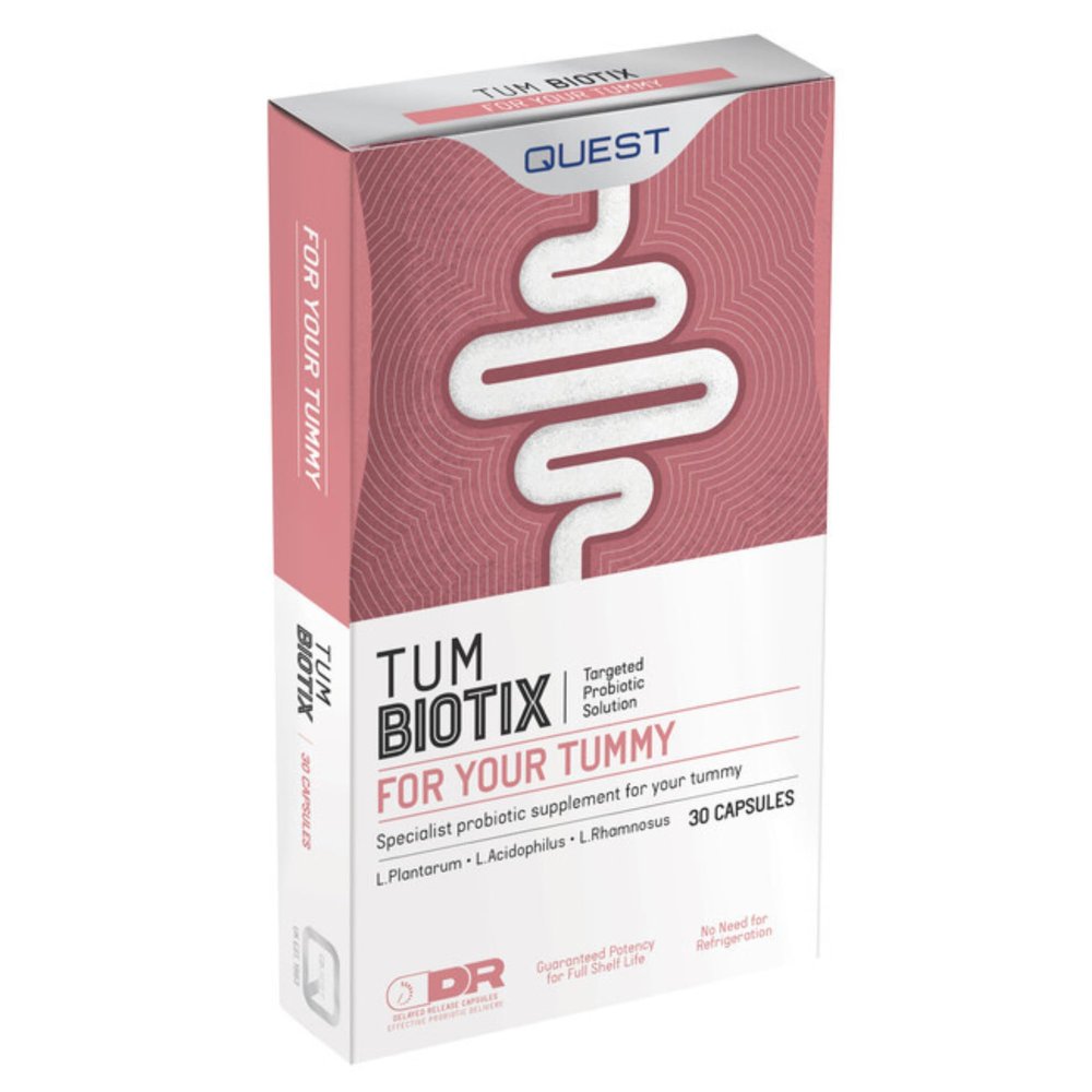 Quest Tum Biotix Gut Health Probiotics Supplements & Balance Gut Flora. 2 Billion CFU Helps Restore Gut Friendly Bacteria. Vegan Multi Strain Probiotic Digestive Supplement (2 Pack x 30)