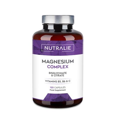 Magnesium Glycinate Complex - 2145mg Bisglycinate + Citrate - Magnesium Supplements - Vitamins B5 + B6 + C - 120 Capsules Vegan Nutralie