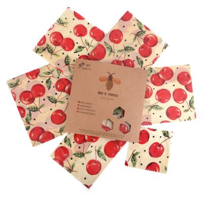 Beeswax Wraps Set of 6 By Bees Trend | All Natural Food Storage | Zero Waste Cheese and Sandwich Wrappers | Washable Bowl Covers
