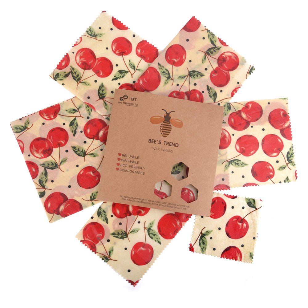 Beeswax Wraps Set of 6 By Bees Trend | All Natural Food Storage | Zero Waste Cheese and Sandwich Wrappers | Washable Bowl Covers