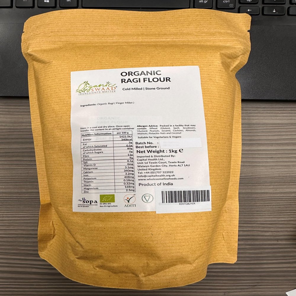 Ancient Grains Organic Finger Millet (Ragi) Flour 1kg EU, USDA and India Organic Certified