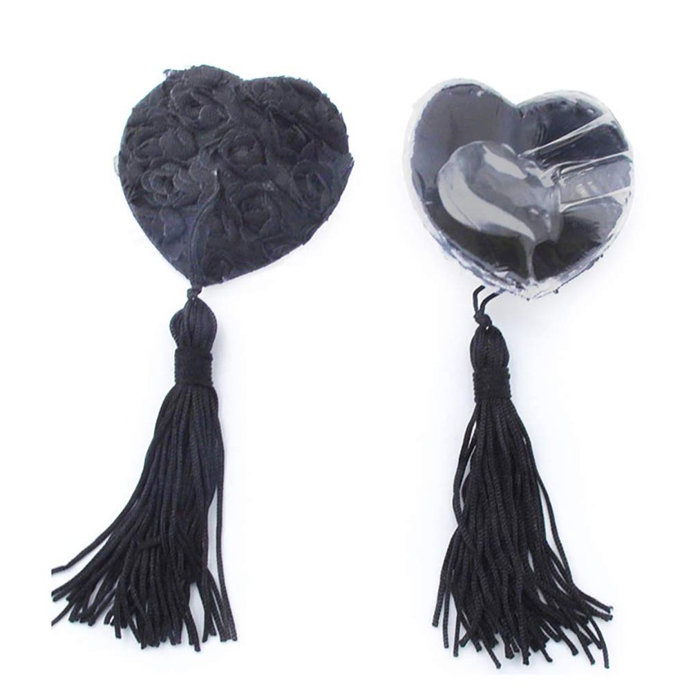 1Pair Women Rose Nipple Sticker Pasties Petal Reusable Adhesive Bra Cover Pad Breast Tassels(Black)