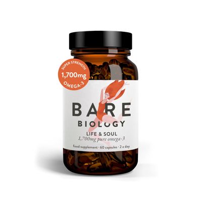 Bare Biology 1,700mg Omega-3 Super-Strength Fish Oil - Life & Soul Daily Omega 3 Capsules (1 Month Supply - 60 Capsules) 1,100mg EPA and 500mg DHA, Supports Heart, Brain Function & Eye Health