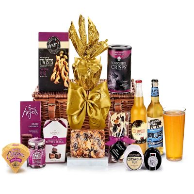 Cider Gift Set with Picnic Basket - Cambridge Premium Cider Hamper with Somerset Cider, Vintage Cheddar, Organic Brie, Handmade Chutney - Luxury Food and Drink Gifts, from Regency Hampers