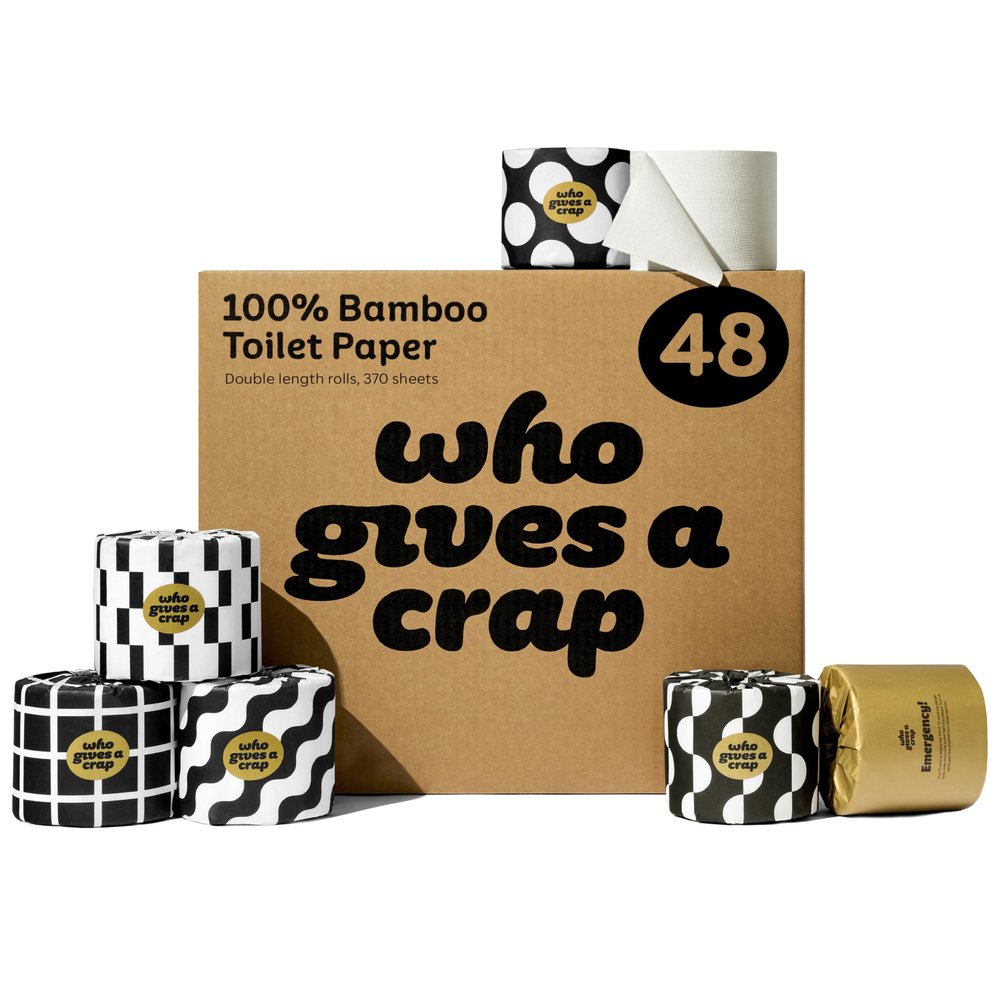 Who Gives A Crap  Premium Bamboo Toilet Roll | Box of 48 Toilet Rolls (3-Ply, 370 Sheets) | Soft, Strong, Sustainable, Biodegradable, Plastic-Free