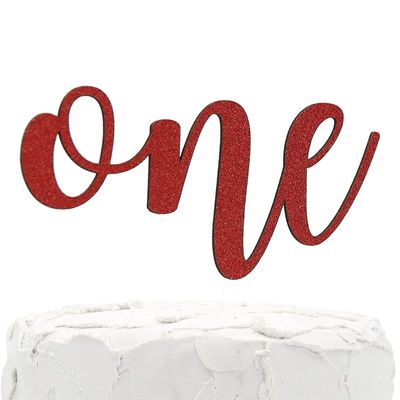 NANASUKO 1st Birthday Cake Topper - one - Double Sided Red Glitter - Premium Quality Made in USA - Red Glitter