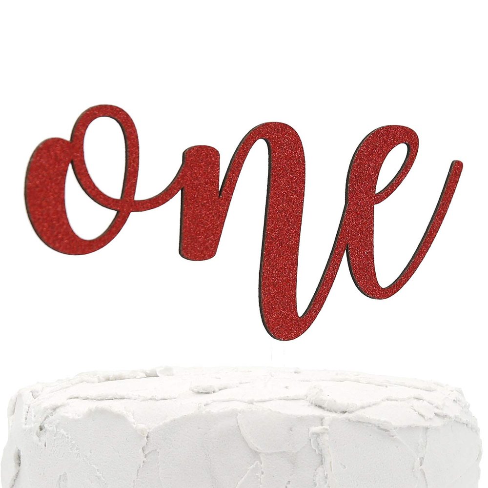 NANASUKO 1st Birthday Cake Topper - one - Double Sided Red Glitter - Premium Quality Made in USA - Red Glitter