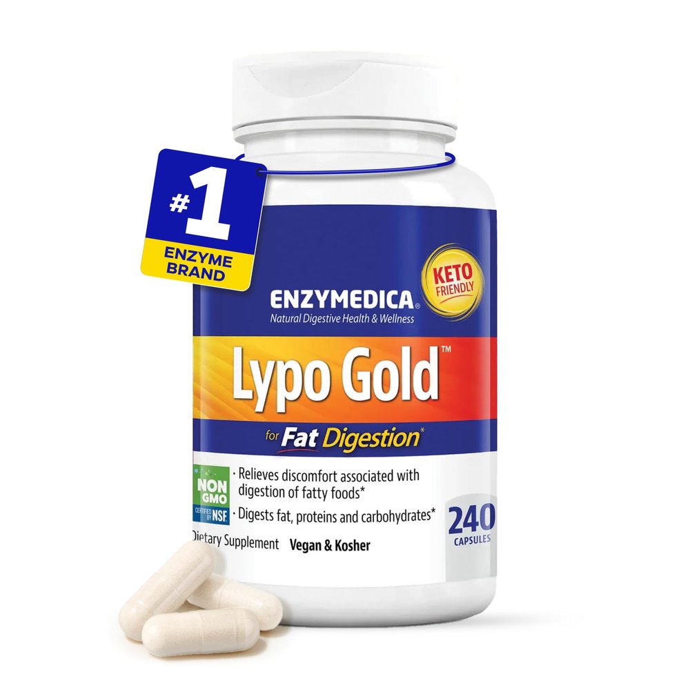 Enzymedica, Lypo Gold, for Fat Digestion, Digestive Enzymes Blend, Dietary Supplement, 240 Capsules, Vegan, Gluten-Free, Soy-Free, Non-GMO