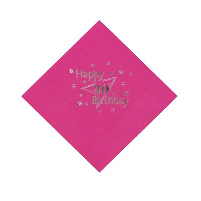Celebration Station 40th Birthday Luxury 3 Ply Tissue Napkins/Serviettes in Fuchsia. Embossed in Silver Foil. 33cm x 33cm Square. Packet of15 beautiful napkins