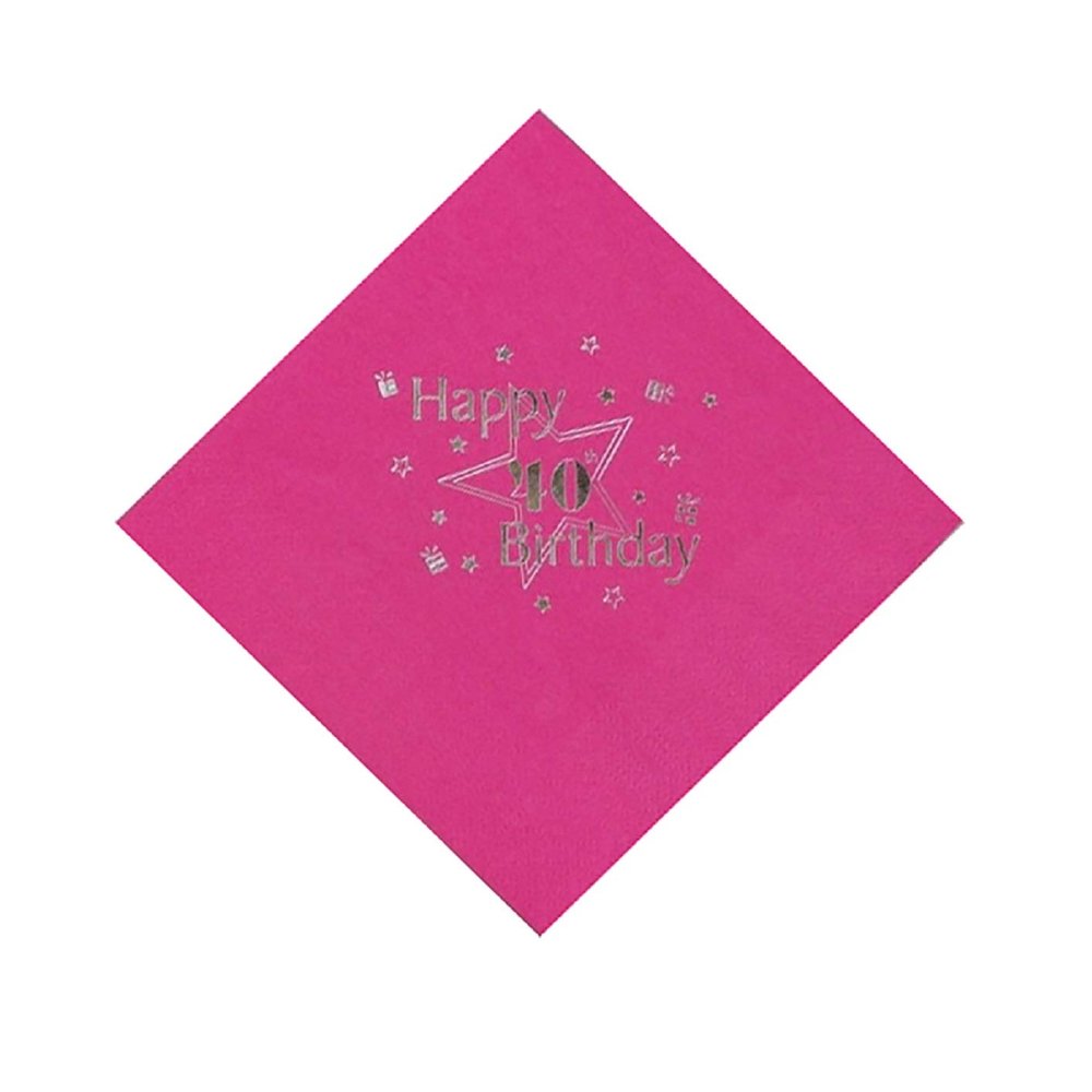 Celebration Station 40th Birthday Luxury 3 Ply Tissue Napkins/Serviettes in Fuchsia. Embossed in Silver Foil. 33cm x 33cm Square. Packet of15 beautiful napkins