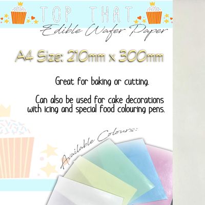 50 x Sheets of Top That Edible White Wafer Paper A4 Sized Sheets - for Baking and Cake Decorating