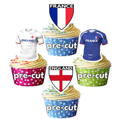 AK Giftshop Six 6 Nations Rugby Themed Precut Edible Cupcake Toppers Cake Decoration - England V France (48 Cake Toppers)