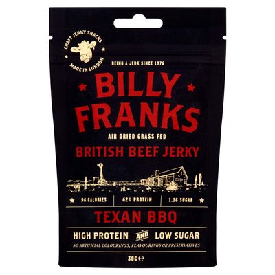 Billy Franks Gluten Free Beef Jerky - High Protein - Healthy Keto Snack - Biltong - Texan BBQ - 10 Packs x 30g