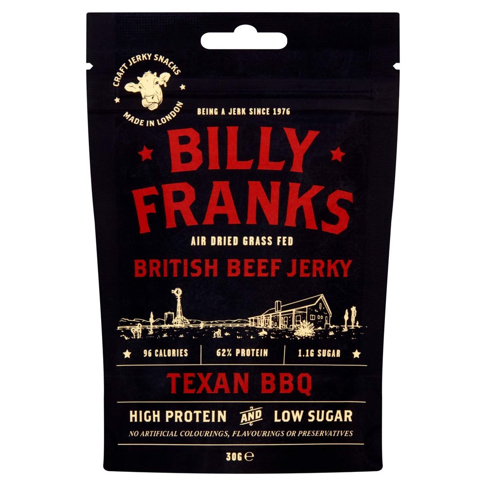 Billy Franks Gluten Free Beef Jerky - High Protein - Healthy Keto Snack - Biltong - Texan BBQ - 10 Packs x 30g