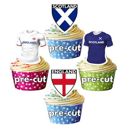 AK Giftshop Six 6 Nations Rugby Themed Precut Edible Cupcake Toppers Cake Decoration - England V Scotland (12 Cake Toppers)