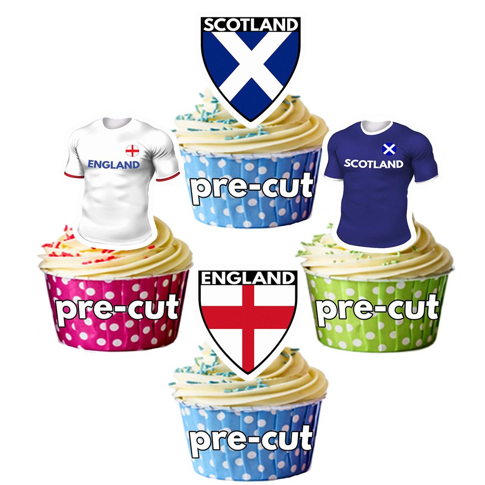 AK Giftshop Six 6 Nations Rugby Themed Precut Edible Cupcake Toppers Cake Decoration - England V Scotland (12 Cake Toppers)