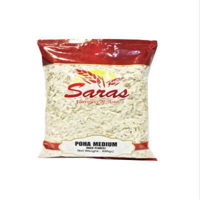 Saras Poha (Rice Flakes) Thin, Thick, Medium, Corn (Makai) 300G/800G (Poha Medium 800G (Rice Flakes))