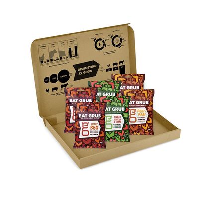 Eat Grub Edible Insects Crickets for Humans, Roasted Edible Crickets Snack, Protein Snack, Tasting Set (6 pack, 90g, Smoky BBQ, Sweet Chilli & Lime, Peri Peri - Mix Smokin Hot)