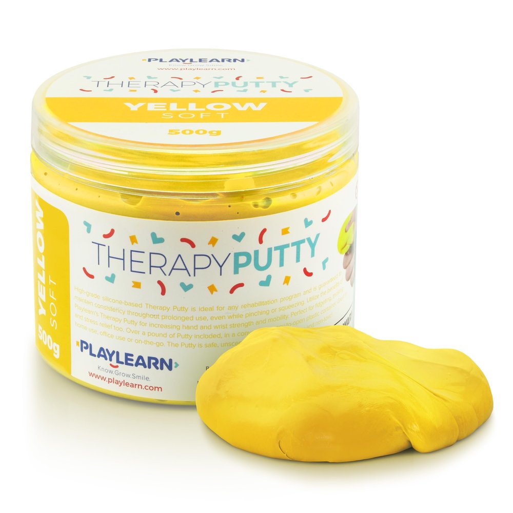 Large Tub Therapy Putty Soft Resistance Squeezable Non-Toxic, Hand Exercise, Colour Coded Yellow for Adults & Children - 500g (17oz)