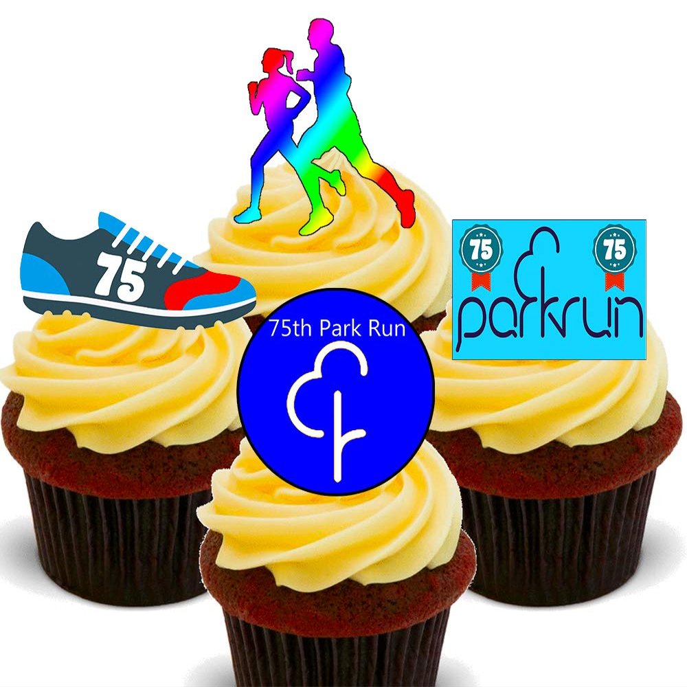 Made4You 75th Park Run - Edible Cupcake Toppers - Stand-up Wafer Cake Decorations (12)