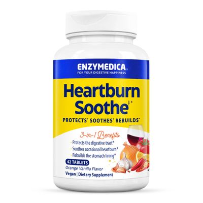 ENZYMEDICA - Heartburn Soothe (42 Chewable Tablets) | Vanilla/Orange Flavour | Digestive Support Enzyme Supplements | Digestive Enzymes Blend for Heartburn, Nutrient Supplements, Gut Health Supplement