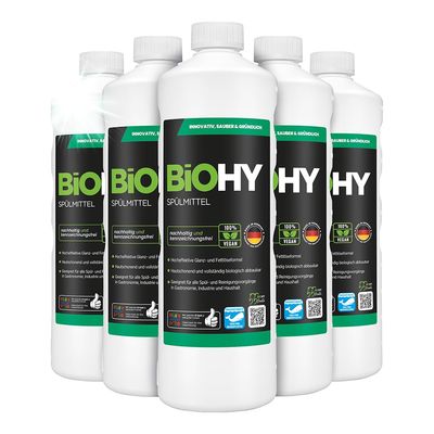 BiOHY Detergent (6 x 1l Bottle) | Free of harmful chemicals & biodegradable | Gloss & fat dissolving formula | Suitable for catering, industry and household (Splmittel)