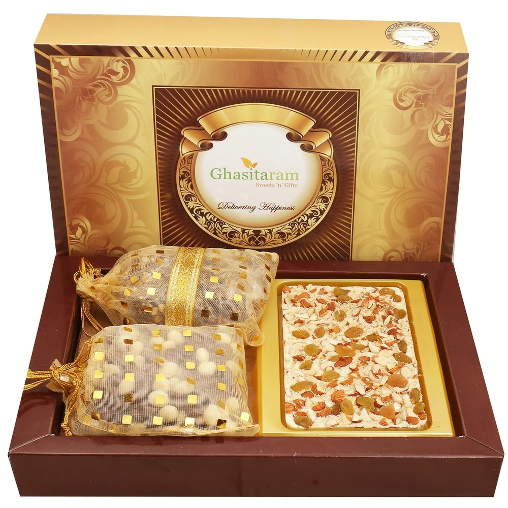 Ghasitaram Gifts Valentines Gift Valentines Day Chocolates for Girlfriend/Boyfriend/Husband and Wife Valentines Chocolate Hamper White Dryfruit Chocolate Bark Big with Chocolate Brittles and Nutties