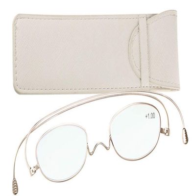 +2.50 Beautiful Designed Quality Fold Flat Ultra Thin Metal Reading Glasses with Case +2.50