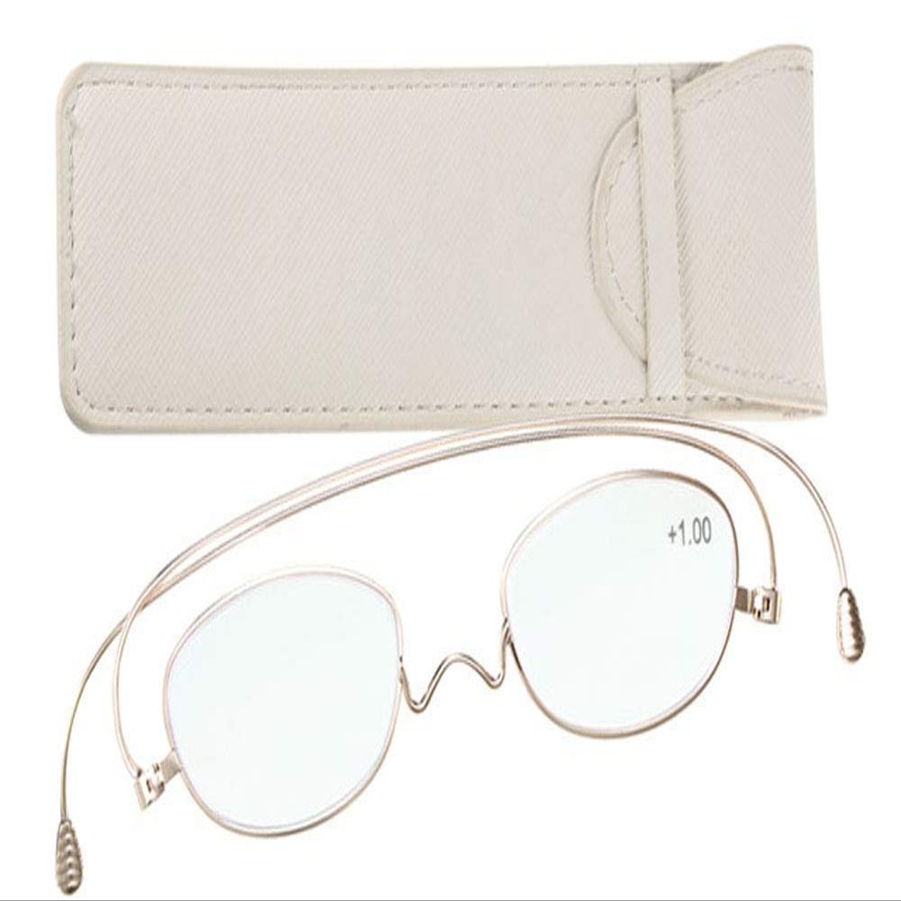 +2.50 Beautiful Designed Quality Fold Flat Ultra Thin Metal Reading Glasses with Case +2.50