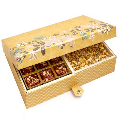 Ghasitaram Gifts Valentines Gift for Girlfriend / Boyfriend / Husband and Wife - Healthy Hampers - 4 Print 12 Pcs Sugarfree Dates and Figs Bites,Almonds and Roasted Namkeen Hamper Box