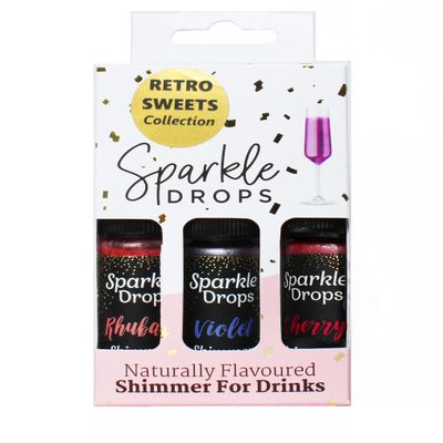 Sparkle Drops Retro Sweets Shimmer Set for Drinks, Prosecco, Sparkling Wine, Gin, Vodka, Cocktails (30ml)