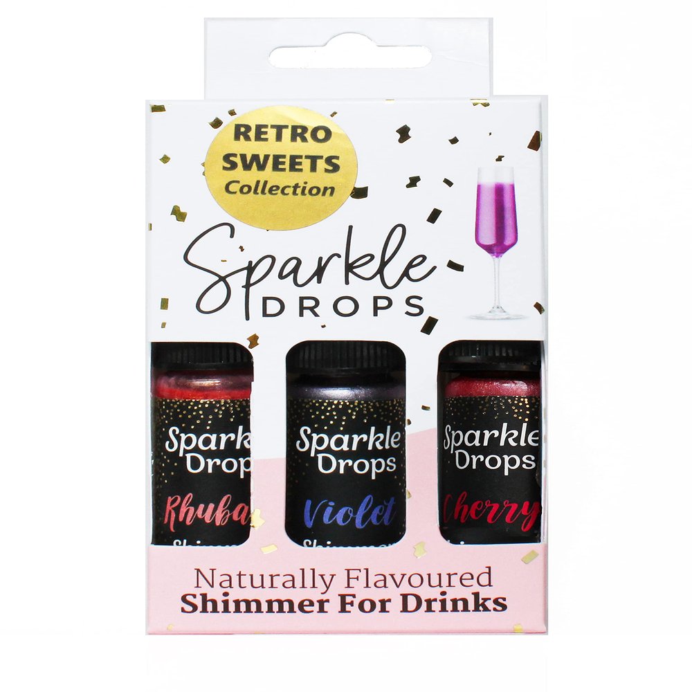 Sparkle Drops Retro Sweets Shimmer Set for Drinks, Prosecco, Sparkling Wine, Gin, Vodka, Cocktails (30ml)